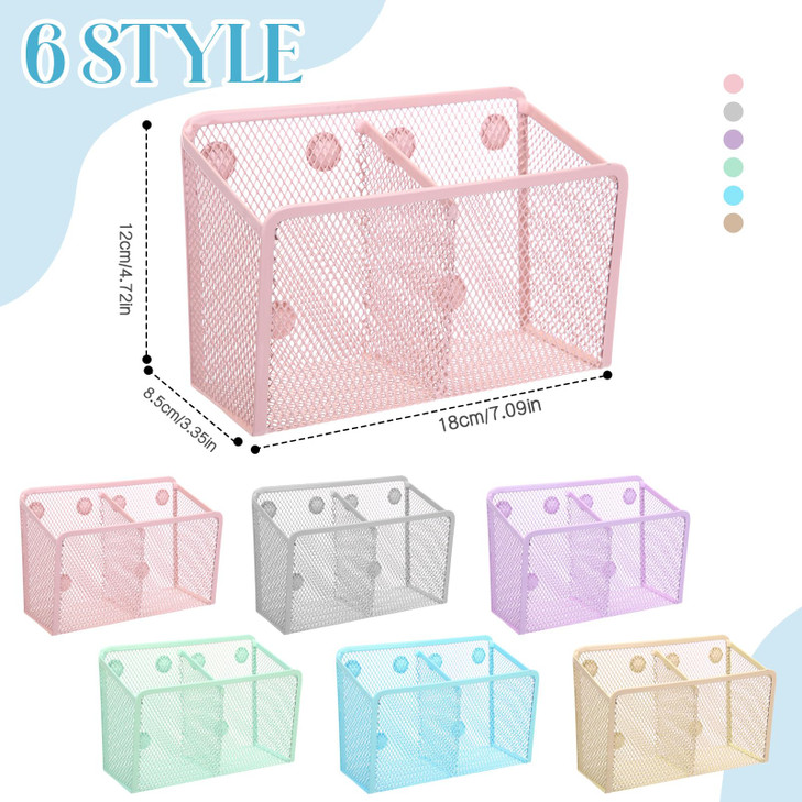 AmazingSpark 6Pcs Magnetic Pencil Holder Bulk Wire Mesh Storage Basket Magnetic Holder Accessories with Magnets for Dry Erase Markers Locker Organize