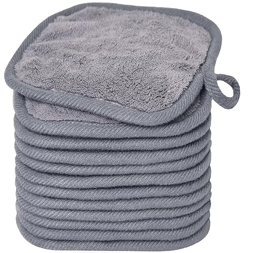 BloomSesame Makeup Remover Cloths for Face, Eye, Lips - Reusable Makeup Remover Pads Soft Microfiber Facial Cleansing Cloths 5 x 5inch 12 Pack (Gray)