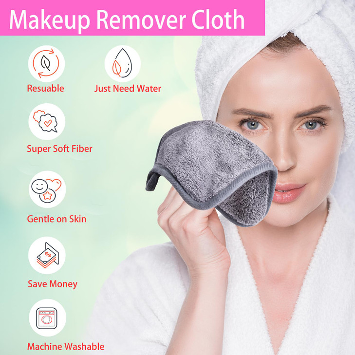 BloomSesame Makeup Remover Cloths for Face, Eye, Lips - Reusable Makeup Remover Pads Soft Microfiber Facial Cleansing Cloths 8 x 8 inch 12 Pack (Gray