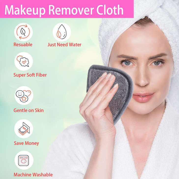 BloomSesame Makeup Remover Cloths for Face, Eye, Lips - Reusable Makeup Remover Pads Soft Microfiber Facial Cleansing Cloths 5 x 5 inch 6 Pack (Gray)