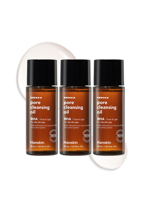 Hanskin BHA Pore Cleansing Oil, Sample Trial Size, Travel Size Mini Makeup Remover Set, Gentle Blackhead Cleanser for Combination and Oily Skin [30 m