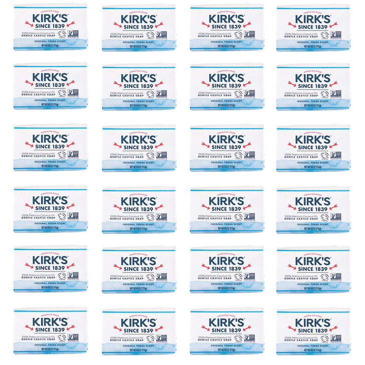 Kirk's Original Coco Castile Bar Soap Original Fresh Scent 4 Ounces (Pack of 24)