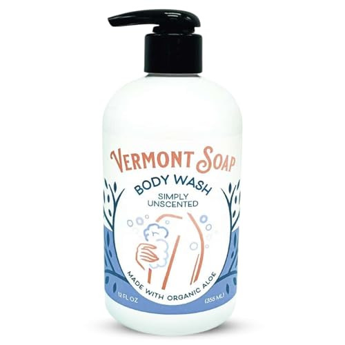 VERMONT SOAP Body Wash, Natural Body Wash with Shea Butter, Mild Gel Body Wash for Moisturizing and Soothing Skin, Fragrance Free Body Wash for Women