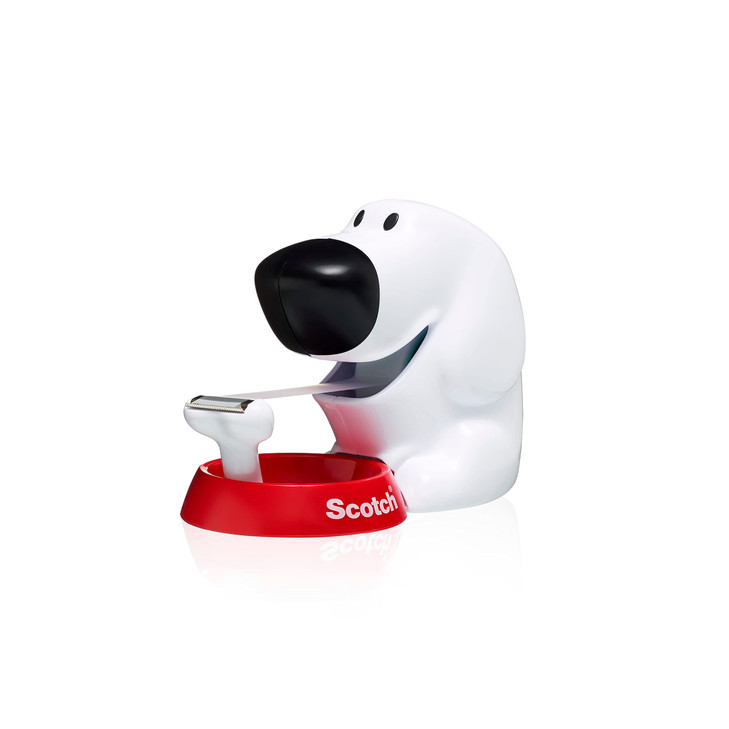 Scotch Dog Tape Dispenser - Holds Tape up to 19 mm Wide x 7.5 m - Cute Stationery Set and Gift - White