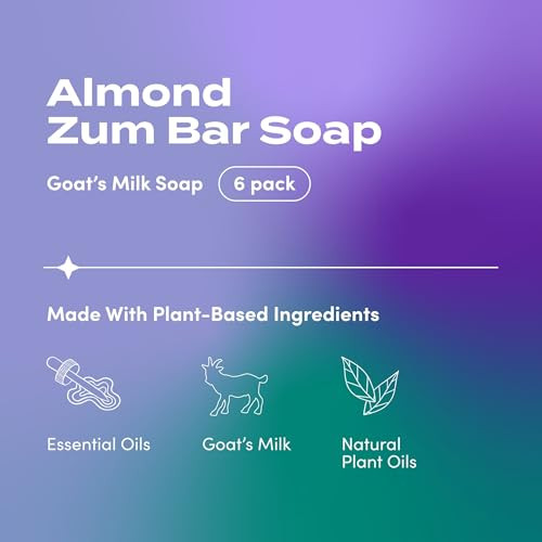 Zum Indigo Wild Goat's Milk Soap Bar - Bar Soap for Hands & Body Made with Essential Oils - 3 oz - Almond (6 Pack)