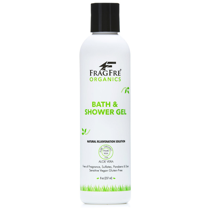 FRAGFRE Organic Shower Gel 8 oz - Fragrance Free Sulfate Free Parabens Free - for Normal and Dry Sensitive Skins - Gluten Free Vegan Cruelty Free - O