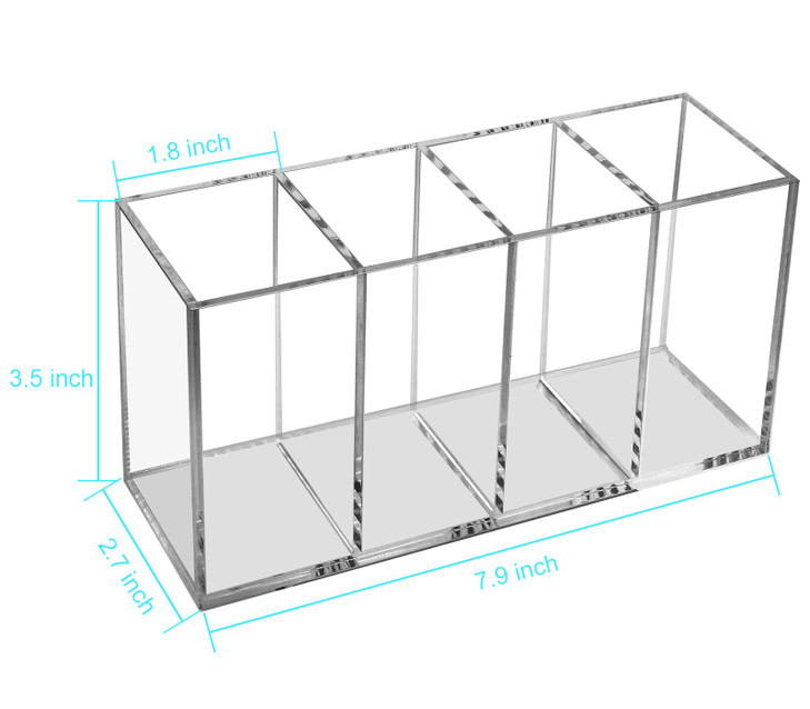 Ouskr Acrylic Pen Holder 4 Compartments, Clear Acrylic Pencil Holders for Desk, Makeup Brush Holder Cup Organizer, Pen Holder Stationery Storage Desk