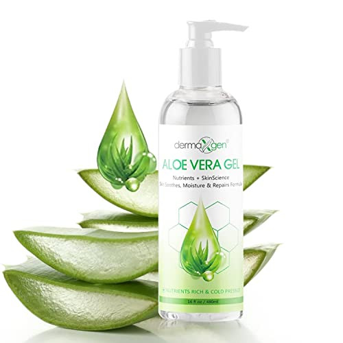 Dermaxgen Aloe Vera Gel - Organic 100% Pure Aloe + Witch Hazel + Vitamin C + Vitamin E - Skin Soothes, Moisture And Repair Formula, Nutrients Rich An
