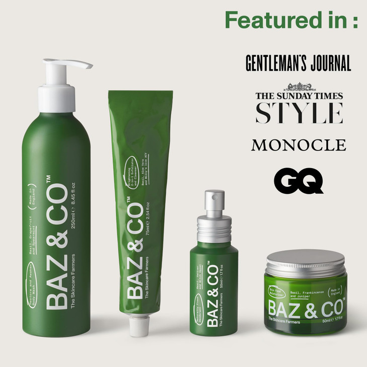 BAZ & CO Mens Moisturizing Body Wash - Restore and Awaken Body Wash for Men 8.45 Fl Oz with Basil, Grapefruit and Spearmint