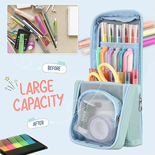 Housolution Standing Pencil Case Large Capacity Pen Bag, Multi-Layer Pen Pouch Pencil Holder Stationery Organizer, Polyester Pencil Bag Storage Box D