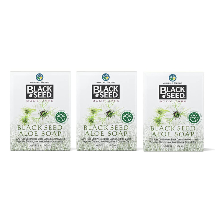 Amazing Herbs Black Seed Soap - 100% Pure Cold-Pressed Black Cumin Seed Oil, All Natural, Free of Colors, Dyes, & Fragrances - Black Seed Aleo Vera S