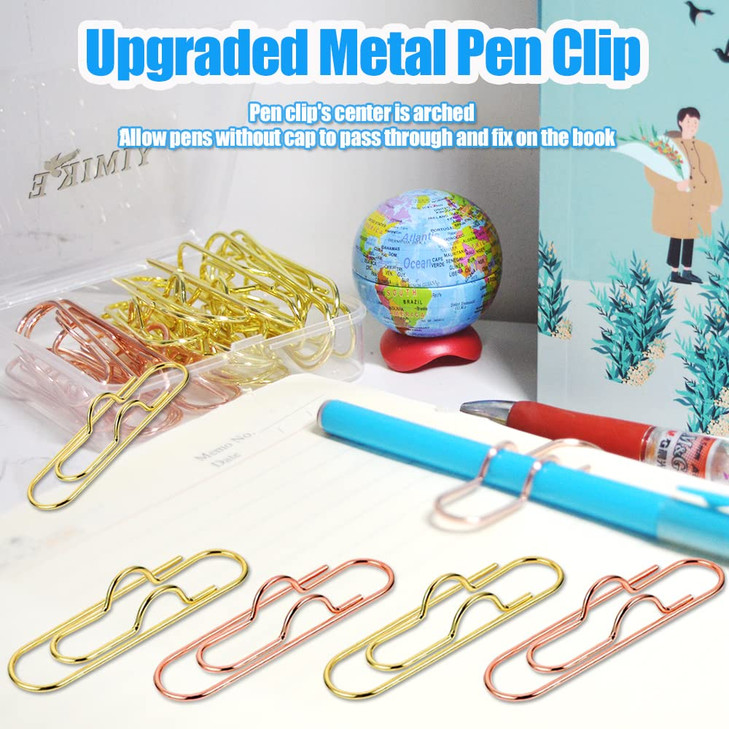 Metal Pen Clip for Notebook,10 Pack 2 Colors Pens Clips Holder,Multifunction Stainless Steel Pencil Clip,Paper Bookmarks for Journals,Calendars,Plann