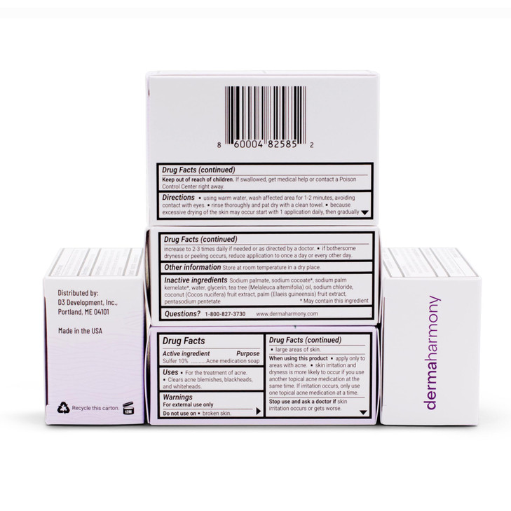 Dermaharmony 10% Sulfur with Tea Tree Oil Acne Bar Soap 4 oz (2 Bars)