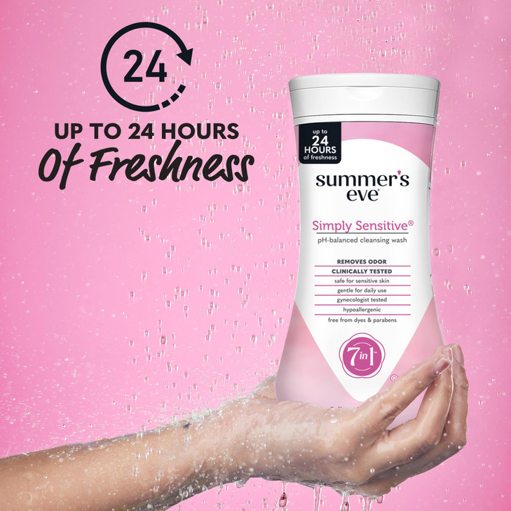 Summer's Eve Simply Sensitive Daily Gentle All Over Feminine Body Wash, Removes Odor, Feminine Wash pH Balanced, 9 fl oz, 12 Pack