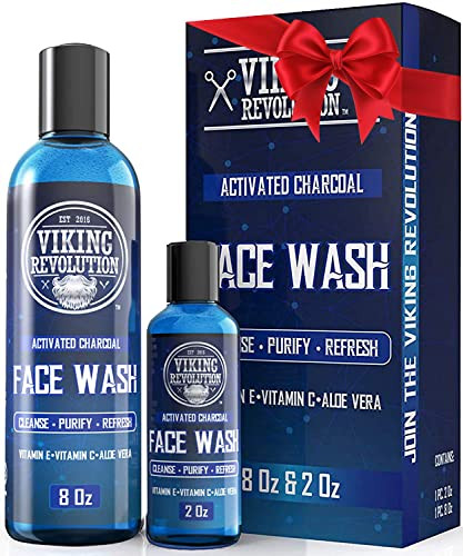 Viking Revolution Charcoal Face Wash for Men- Scrub Away Dirt and Toxins, Skin Cleaning Agent - Cleanse, Purify and Refresh - Daily Charcoal Facial C