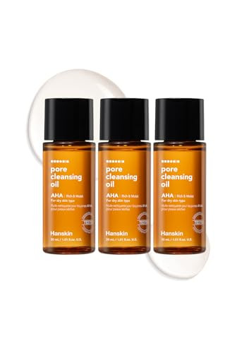 Hanskin Alpha Hydroxy Acid Pore Cleansing Oil, Sample Trial Mini Size, Exfoliating Makeup Remover Facial Cleanser Set, Moisturizing [30 ml/Pack of 3]