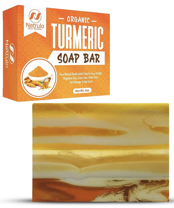 Organic Turmeric Soap Bar | Pure Natural Handcrafted Skincare, Made in USA Face & Body Cleanser with Calendula, Aloe Vera, French Clay | Brightens Sk