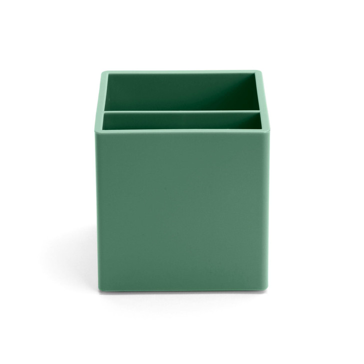 Poppin Pen Holder with 2 Compartments - Sturdy Plastic Pen Holder for Desk, Lacquer-like Finish, Writing Instrument Desk Organizer, Coordinating Offi