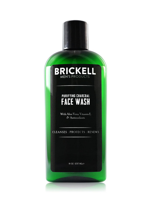 Brickell Men's Purifying Charcoal Face Wash for Men, Natural and Organic Daily Facial Cleanser, 8 Ounce, Scented