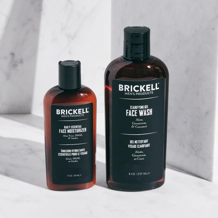 Brickell Men's Daily Essential Face Care Routine I, Gel Facial Cleanser Wash and Face Moisturizer Lotion, Men's Skincare Gift Set Natural and Organic