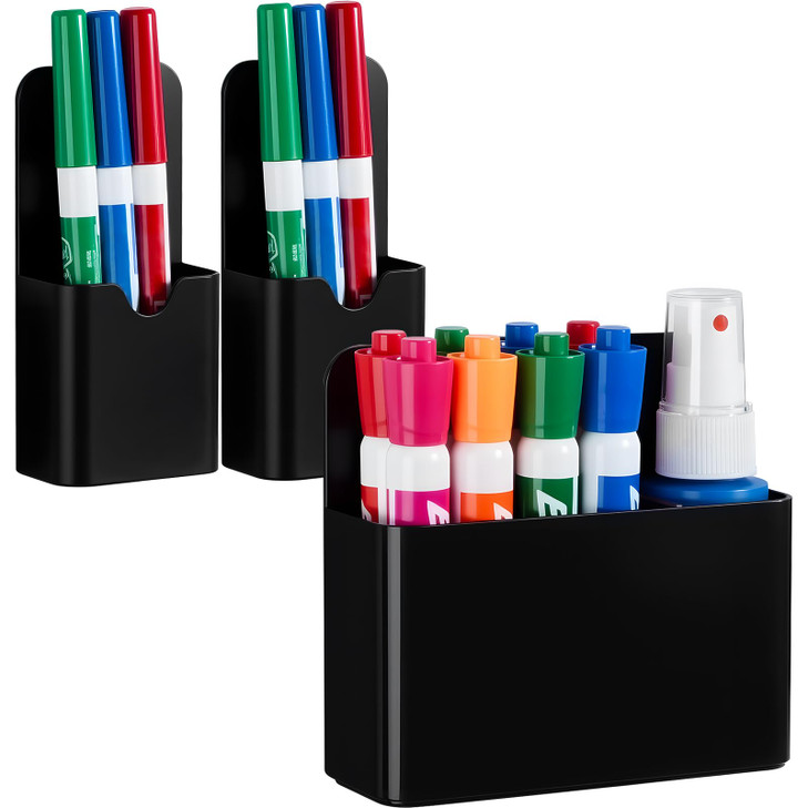 Banafich 3 Pcs Magnetic Marker Holder for Whiteboard, Plastic Magnet Dry Erase Marker Holders for Fridge Refrigerator, Pen Pencil Cup Holder for Scho
