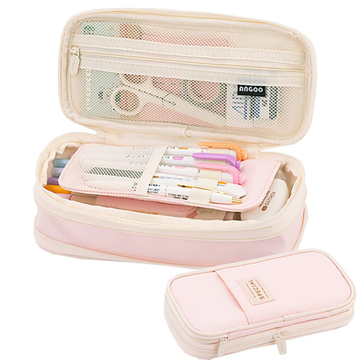 EHOPE Big Capacity Pencil Pen Case Office Large Storage High Capacity Bag Pouch Holder Box Organizerfor Office Travel Holder Box?Light Pink-1?