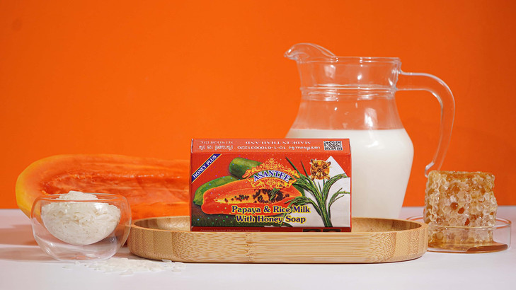ASANTEE Papaya & Rice Milk with Honey Cleansing Soap 125 Grams (6-Pack)