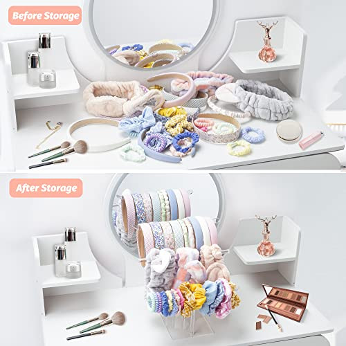 SMUK Acrylic Headband Holder Organizer Storage, 3-Tier Clear Scrunchie Holder Stand Hair Accessories Organizer Hair Tie Display Headband Stand for Wo