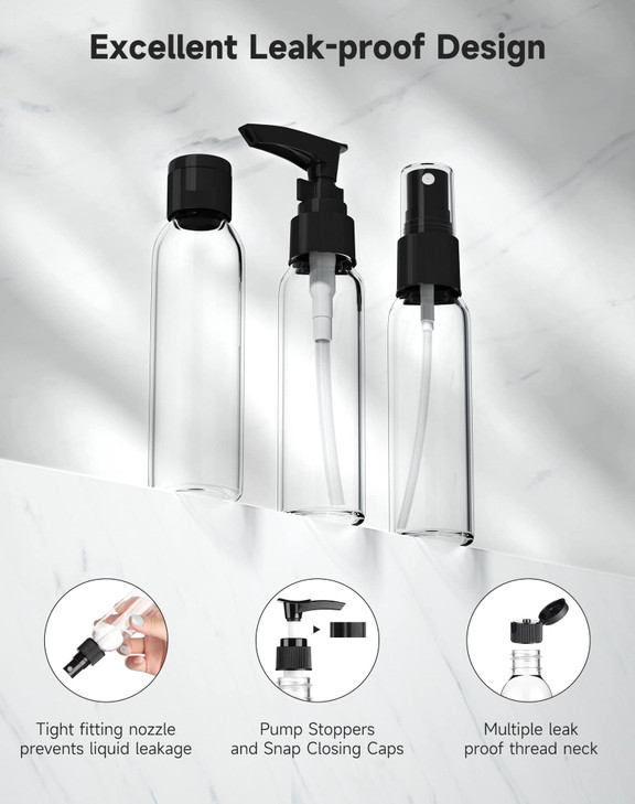 Morfone Travel Bottles Kits -TSA Approved Travelling Size Containers for Toiletries Leak Proof Refillable Liquid Travel Essentials with Toiletry Bag