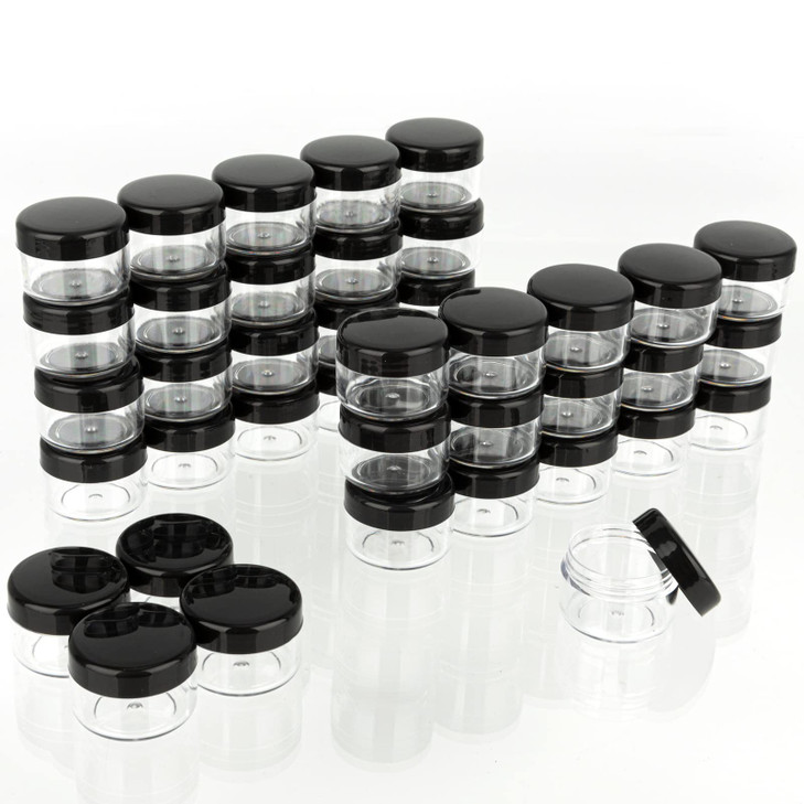 ZEJIA 5 Gram Sample Containers with Lids, 100PCS Mini Makeup Containers, Empty Plastic Travel Cosmetic Containers with Labels