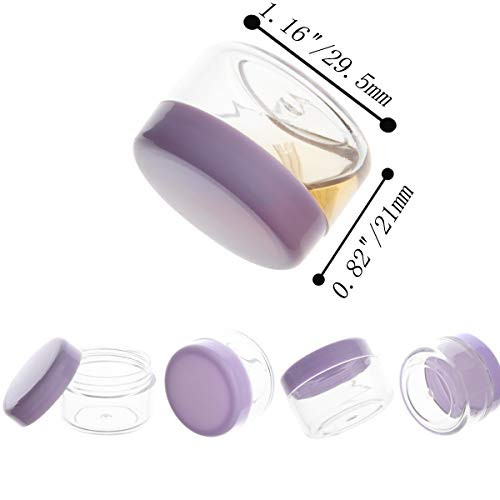 ZEJIA 5 Gram Sample Containers with Lids, Mini Makeup Containers, Empty Plastic Travel Cosmetic Containers with Labels(100 Count, Purple Lid)