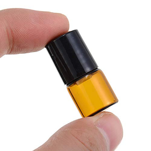 50 Pack 1ml Amber Glass Vials Roll On Bottle,Glass Roller Bottle With Stainless Steel Roller Ball,Black Cap Lid-Perfect Sample For Essential Oils,Aro