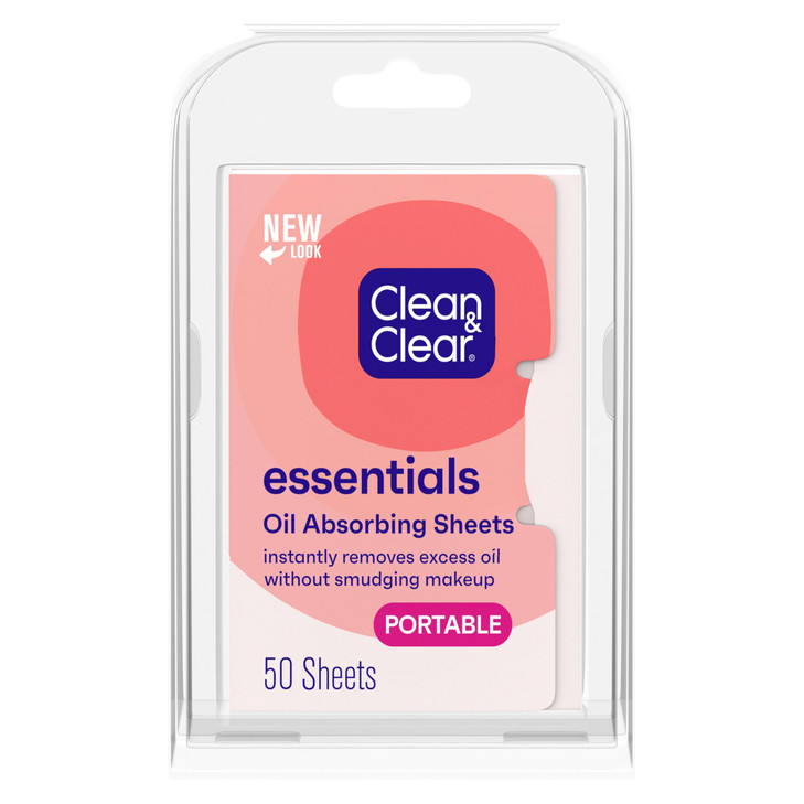 Clean & Clear Essentials Oil Absorbing Sheets, Portable Blotting Papers for Shine Control on the Face & Nose, Blotting Sheets Instantly Remove Excess
