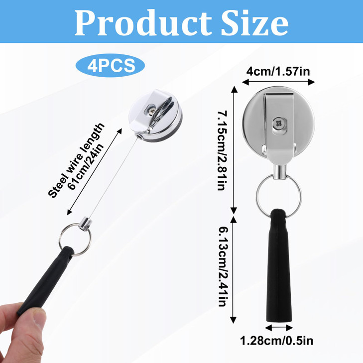 4Pcs Heavy Duty Retractable Pull Pen Pencil Holder Ideal Grip for Markers and Carpenter Elastic Silicone Holder Metal Pens Clip Universal Pen Lanyard