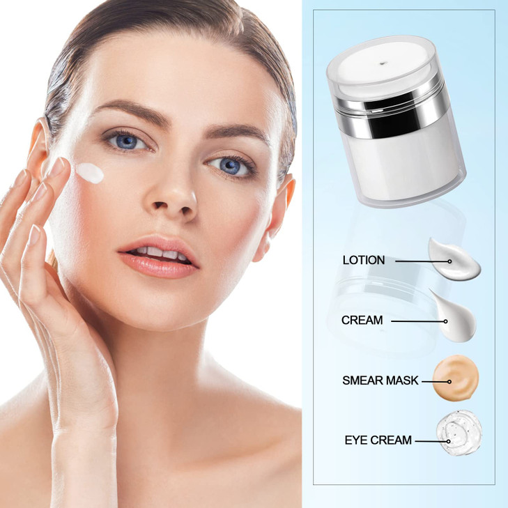 Airless Pump Jar - 0.5 Oz Lotion Dispenser with Pump Travel Container for Skincare, Refillable Empty Jars Vacuum Bottle for Moisturizer, Skincare, Ma