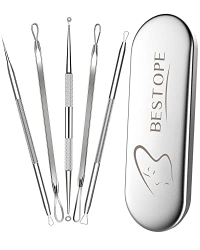 BESTOPE Blackhead Remover Blackhead Removal Pimple Comedone Extractor Tool - Treatment for Blemish Whitehead Popping Zit Removing with Metal Case (Si