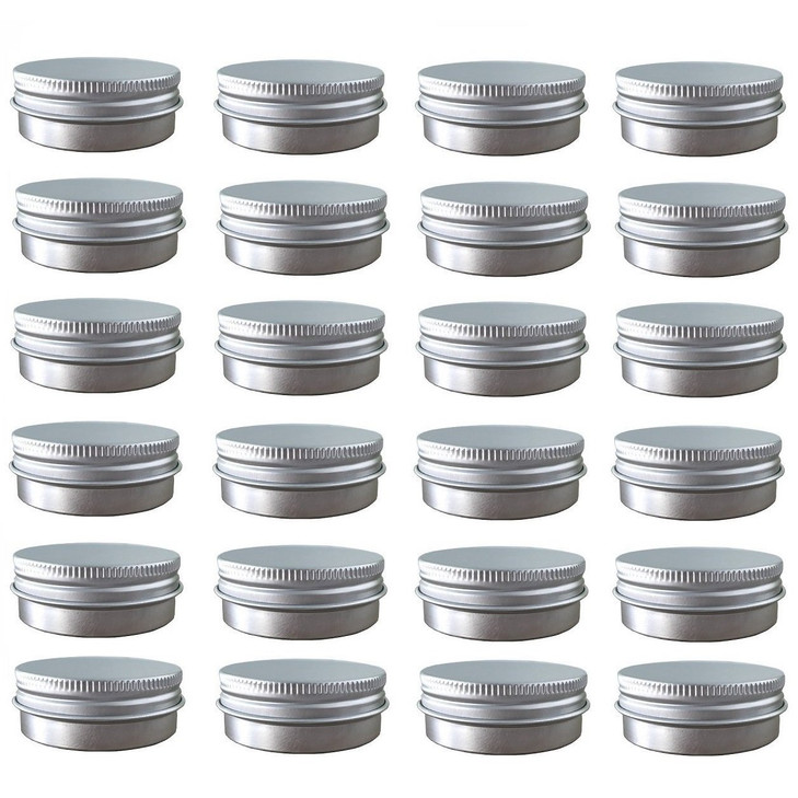 24 Pack (2 Oz/60ml) Screw Top Round Aluminum Tin Cans, Metal Tin Storage Jar Containers with Screw Cap for Lip Balm, Cosmetic, Candles, Salve, Make U