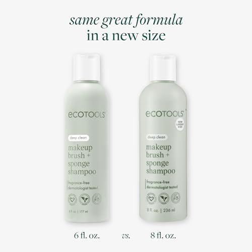 EcoTools Cleanser Shampoo for Makeup Brush/Sponge/Puffs, Remove Makeup & Impurities, Fragrance-Free, No Harsh Chemicals, Vegan & Cruelty-Free, 6 fl.o