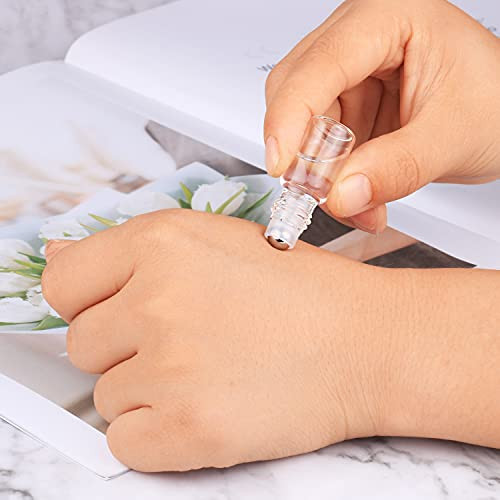 3ml Roller Bottles 20 Pcs Clear Glass Roll on Bottles Refillable Essential Oil Perfume Rollerball Bottles Container vial (gold cap)