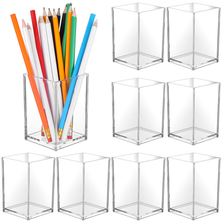 Kifmurase 12 Pack Acrylic Pen Holder Clear Makeup Brush Holder for Desk, Pencil Organizer Makeup Brush Pen Cup Cosmetic Brushes Stationery Organizer