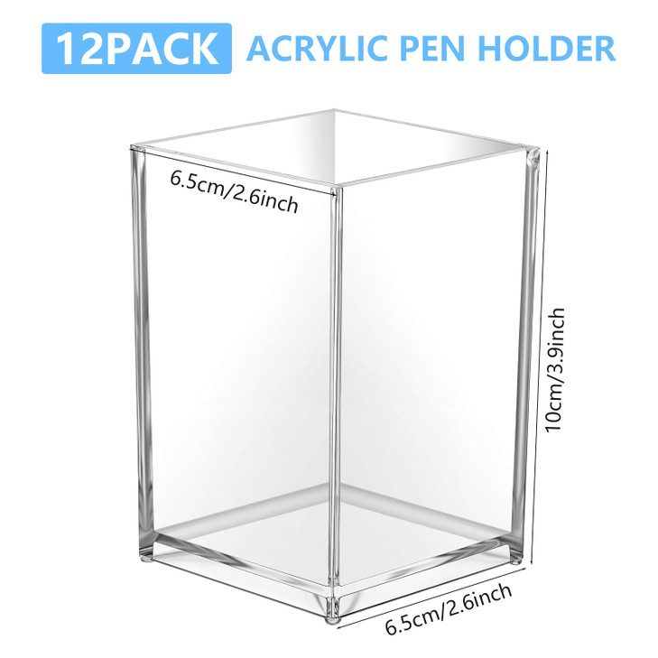 Kifmurase 12 Pack Acrylic Pen Holder Clear Makeup Brush Holder for Desk, Pencil Organizer Makeup Brush Pen Cup Cosmetic Brushes Stationery Organizer