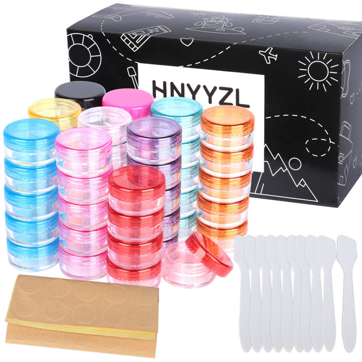 HNYYZL Sample Container,50 Pack Empty Cosmetic Containers Plastic Travel Pot Jar for Liquid Lotion Cream Sample Make-up Storage(10 Colors, 5ML),and 1