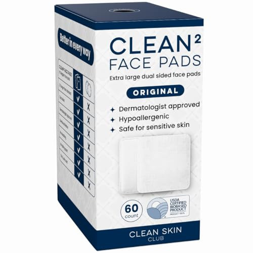 Clean Skin Club Clean² Pads 2.0 [New & Improved Edges] Guaranteed Not to Shed & Tear Face Pads, Unique Triple Layers, Textured & Ultra Soft Side, Org