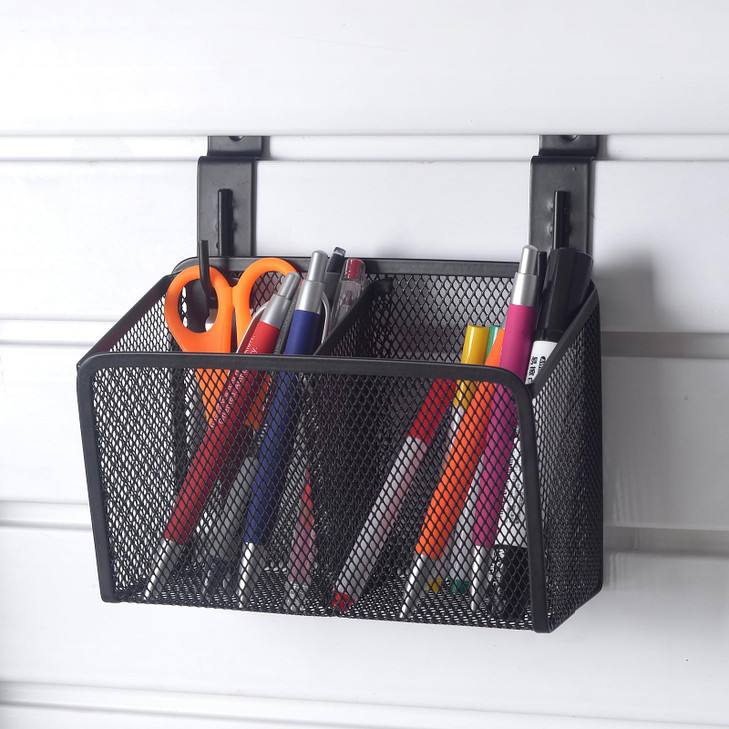 SMAODSGN Wall Hanging Pencil Holder With Slatwall J Hooks Slatwall Pencil Cup Wall Mounted Pen Holder Wall Marker Holder Metal Pencil Holder For Pain