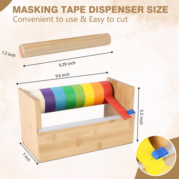 Wood Masking Tape Dispenser & Holder - Multi Roll Tape Dispenser & Cutter - 9.6" x 5.5" x 5" for Painting, Kitchen & Office