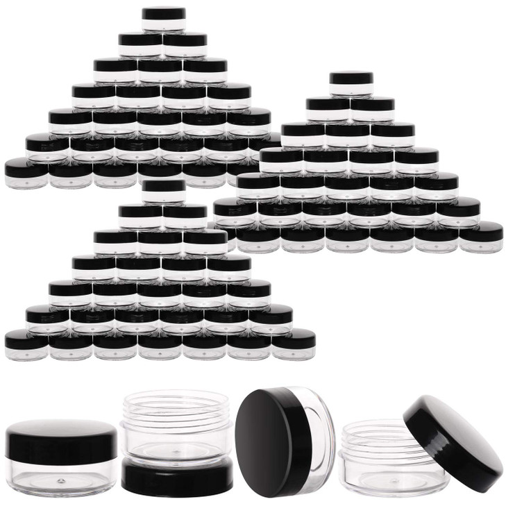 100 Count 10g Small Sample Containers with Lids Plastic Jar Cosmetic Jars Empty Makeup Jars Lip Balm Containers - Black