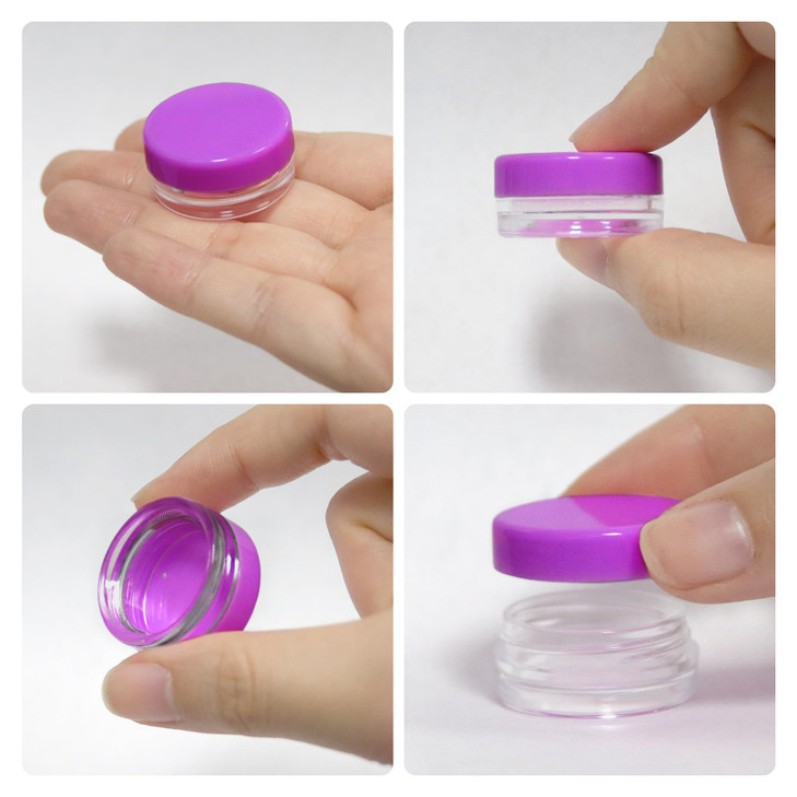 Beauticom 3g/3ml (0.1 Fl Oz) Round Clear Plastic Jars with Round Top Lids for Creams, Lotions, Make Up, Powders, Glitters, and more... (Color: Purple
