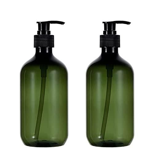 Sdoot Green Pump Bottle, 2 Pack Refillable Plastic Soap Dispenser for Shampoo, Conditioner, Lotion, Body Wash - 17oz