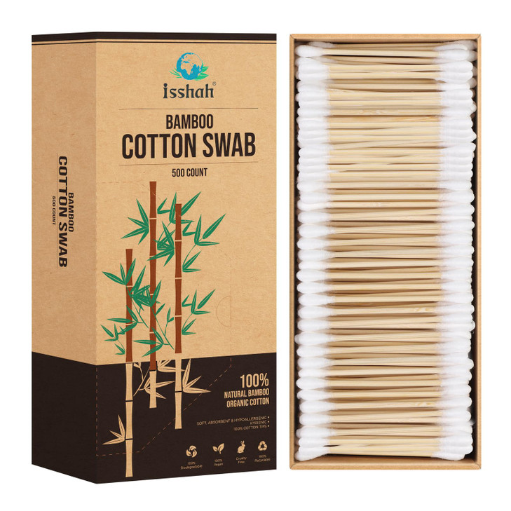 Bamboo Cotton Swabs - 500 Count - FSC Certified and PETA Approved, Eco Friendly Double Tips, Plastic Free Ear Sticks, All Natural 100% Biodegradable
