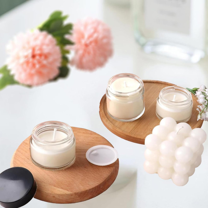 BPFY 24 Pack 1 oz Round Clear Glass Cosmetic Jars with Inner Liners and Black Lids, Travel Glass Jars, Cosmetic Containers for Lip Balms, Powders, Ma